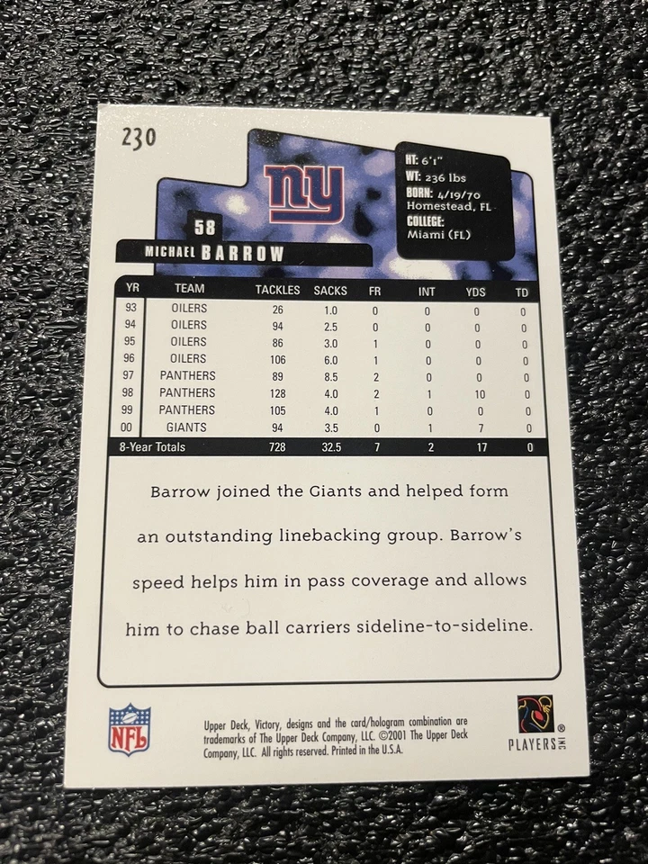 2001 Upper Deck Victory #230 Michael Barrow - Image 2 of 2