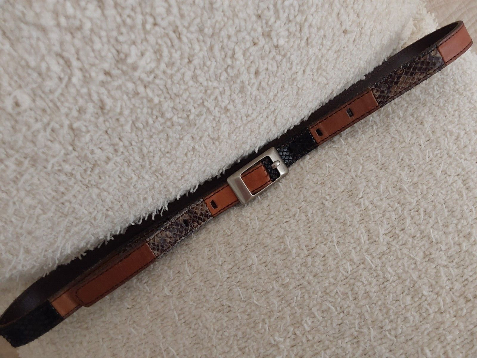 Fossil Brown Leather/Black Lizard Patchwork Skinn… - image 1