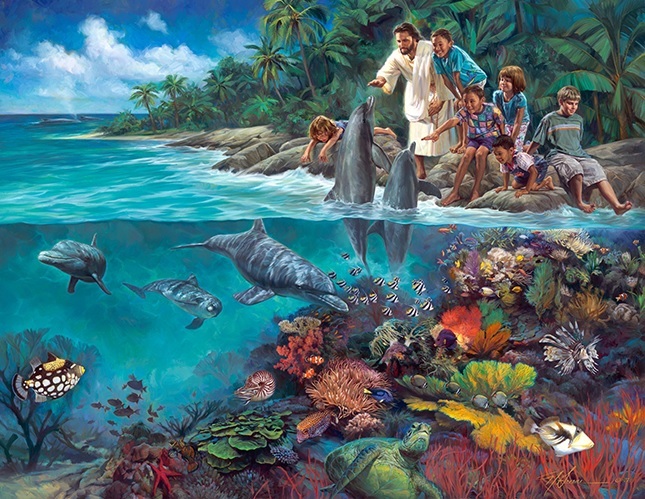 Nathan Greene THE LORD GOD MADE THEM ALL 16x20 Jesus Children