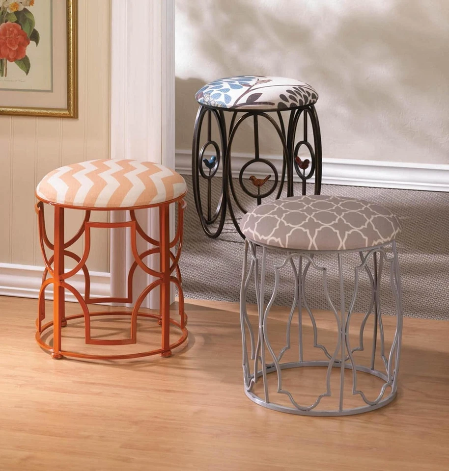 Glossy Orange Chic Chevron Dramatic Stool Home Furniture Decorative Collectible - Image 2 of 3
