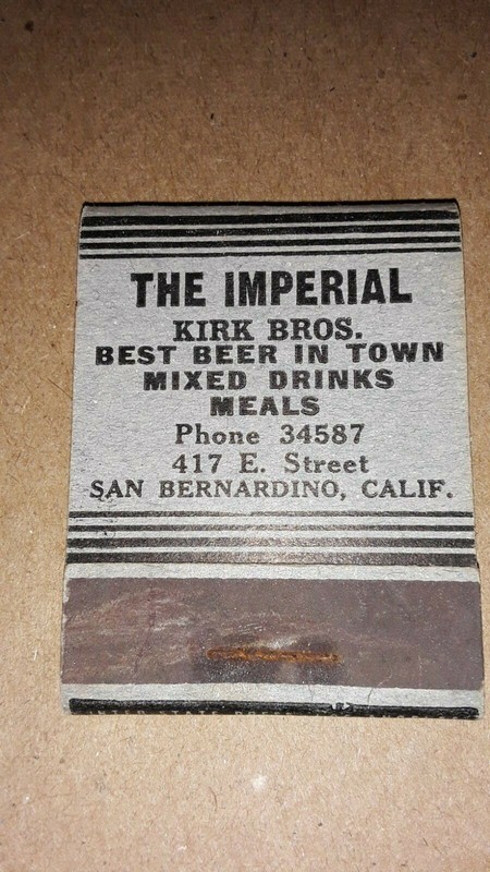 The IMPERIAL "Bar" Vintage Match Book from California