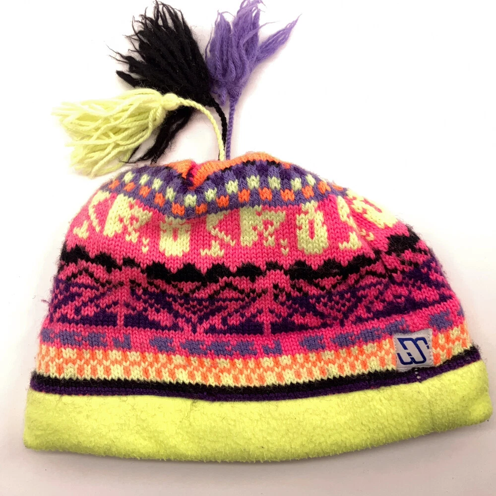 Vintage Murray Merkley neon yellow fleece and knit euro ski hat