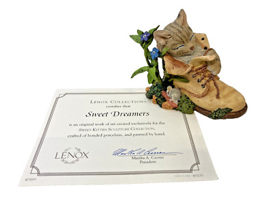 Lenox 2004 Sweet Dreamers Sleeping Cat in a Boot & Mouse With Certificate