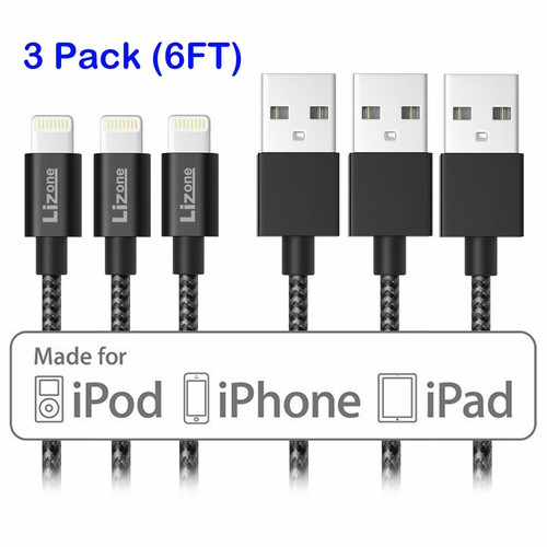 3X Lightning Cable 6Ft Apple MFi Certified for iPhone 11/11 Pro Max/X/XS Black - 第 1/5 張圖片