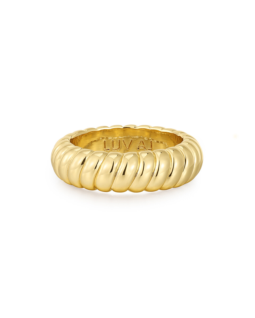 Luv Aj Ridged Marbella Band Stacking Ring in 14k Gold Plated Size 6