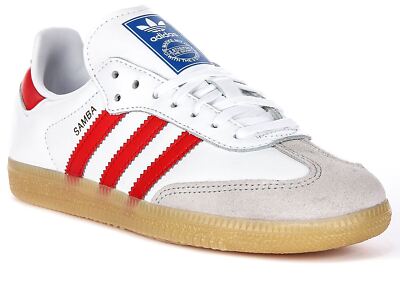 Adidas Samba OG J 3 Stripes Retro Leder Sneaker Weiß Rot Jugend UK 3 - 5,5