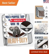 10 Mil Heavy Duty Waterproof Tarp 6x8 ft - Tear & UV Resistant for Outdoors
