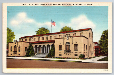 Vintage Postcard FL Marianna U.S. Post Office Federal Building Street View -240