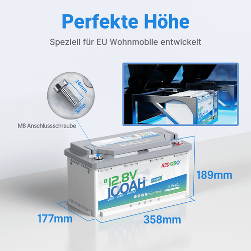 Batterie Redodo 12V LiFePO4 100Ah avec Bluetooth et protection basse température et 100A BMS - Photo 2/10