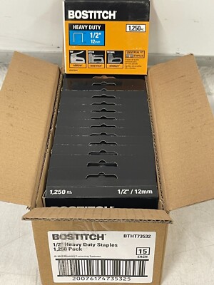 CASE OF 15 PACKS Bostitch Heavy Duty Universal 1/2'' Staples 1,250/Pack BTHT73532
