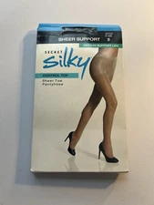 Secret Silky Control Top Sheer Toe Pantyhose Med Support Leg B Jet Black 10410
