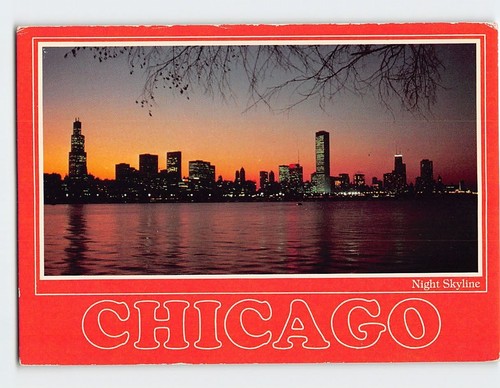 Postkarte Nacht Skyline, Chicago, Illinois