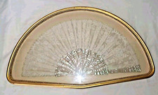 ANTIQUE FRAMED 19 c VICTORIAN POINT DE GAZE BELGIAN LACE PEARL HAND FAN Lg 25"