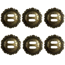 Set of 6 WESTERN HORSE SADDLE TACK ANTIQUE ENGRAVED SLOTTED CONCHOS 1-1/2"