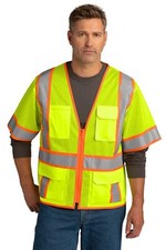 CornerStone CSV106 Mens Short Sleeve Surveyor Mesh Zippered Two Tone Safety Vest