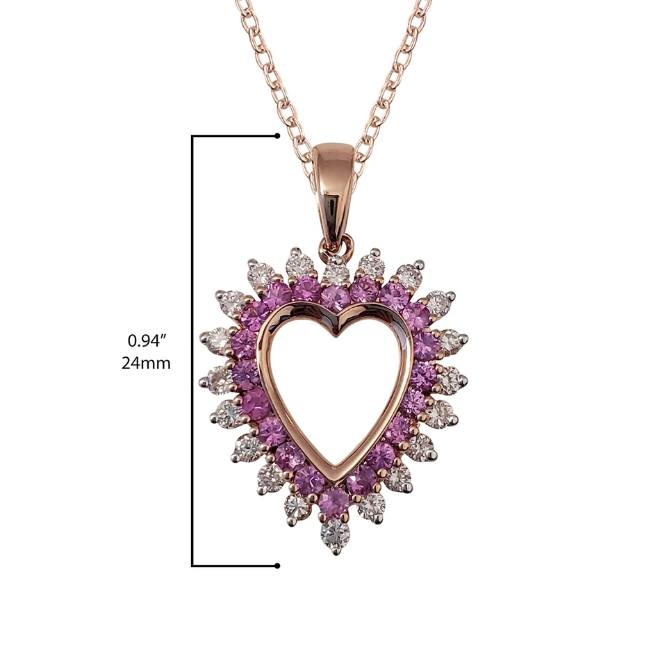 10K Rose Gold, Diamond & 2/5 Cttw Pink Sapphire Open Heart Halo Pendant Necklace - Image 3 of 4