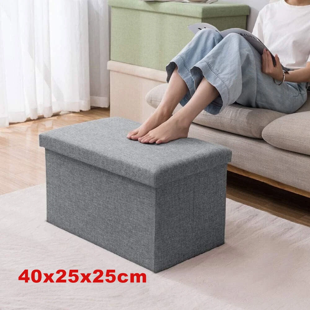 Folding Storage Ottoman Seat Stool Storage Boxes Home Chair Footstool Bench Grey