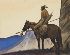 Indian on Horseback Maynard Dixon 1917 Art Print – Western American Scene