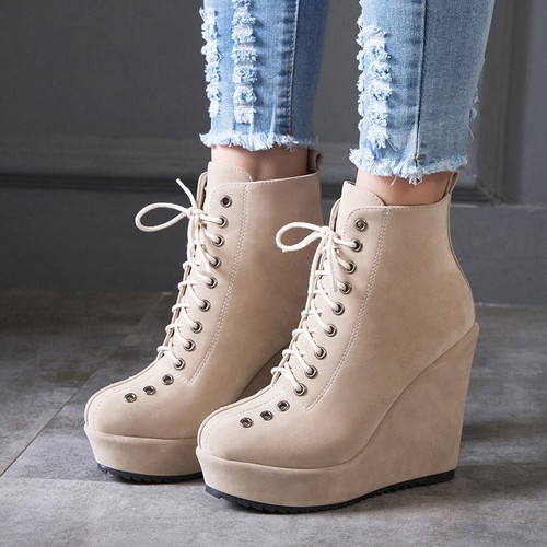 Platform Ankle Boots Suede Wedge 