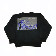 Vintage 90s KENZO Mens Wool Sweater The Great Wave Off Kanagawa Hokusai