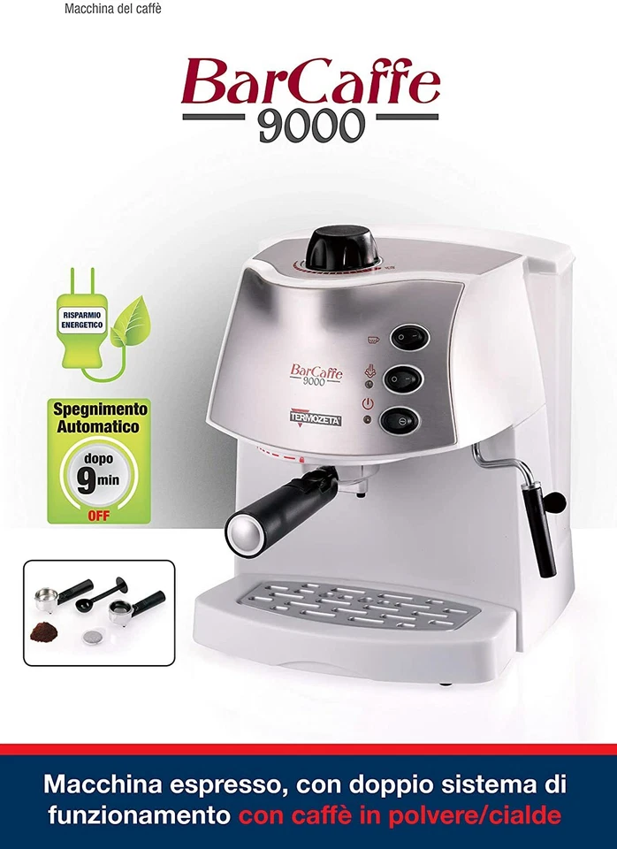 MACCHINA CAFFE TERMOZETA BARCAFFE 9000 PER CIALDE E MACINATO  1 - 2 TAZZE 850W - Immagine 3 di 3