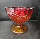 Red Carnival Glass Rose Bowl, Sunset Heirloom Indiana Glass Footed 5 in. Bowl