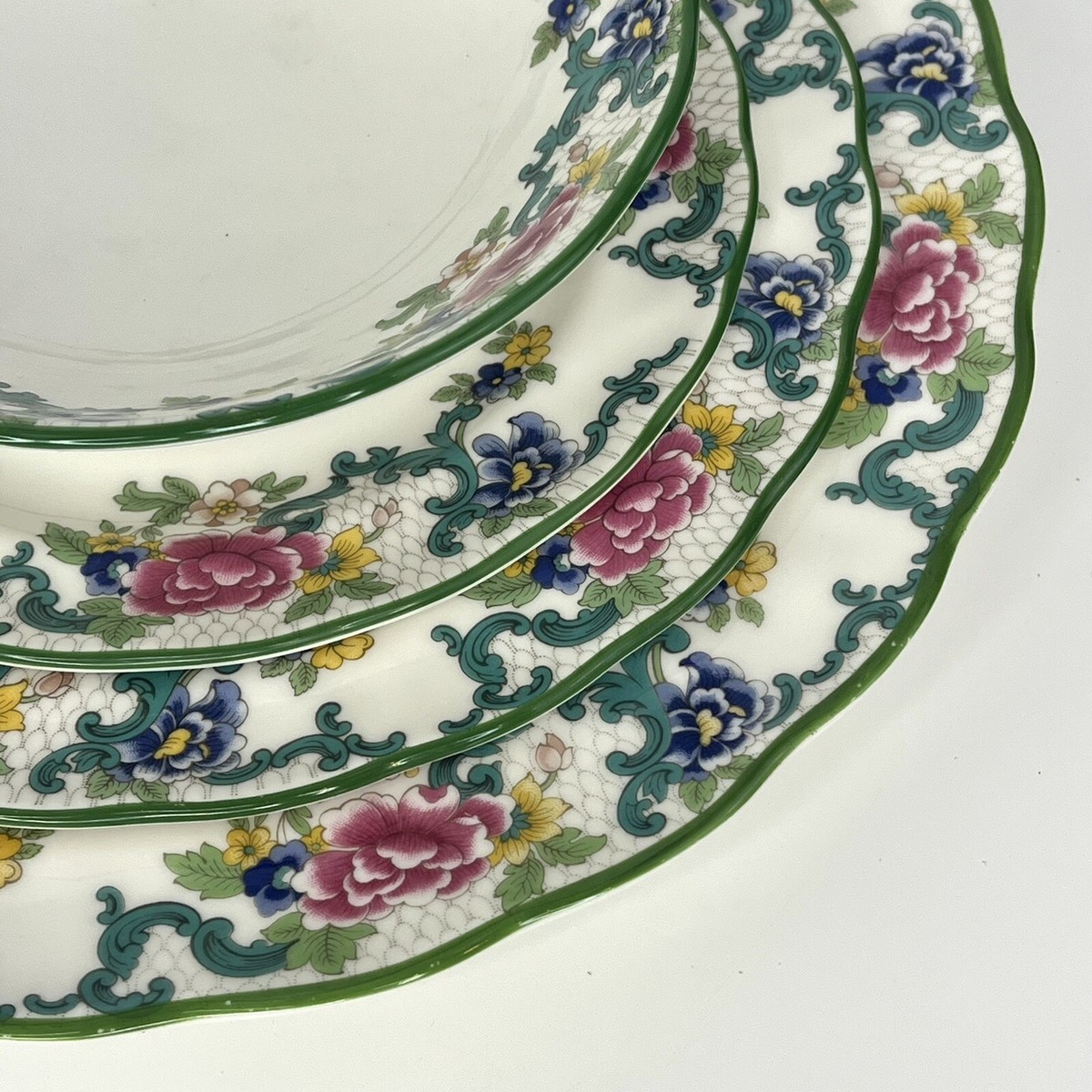 Vtg Royal Doulton Floradora Green 4pc Place Setting - Plate & Bowl