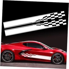 1 Pair 82.28'' Car Universal Racing Checkered Side Stripes Decal White