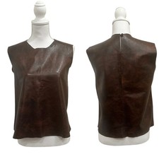 Andrea Landa Brown Boho Chic Cowgirl Handmade Colombian Leather Sleeveless Top