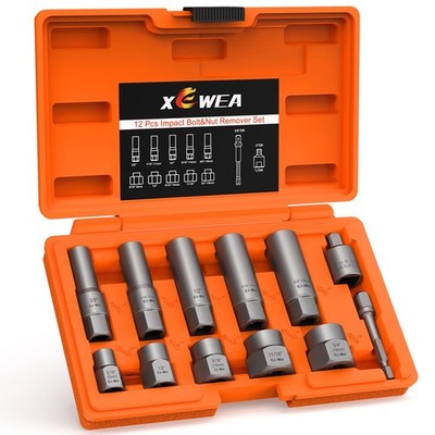 12-Piece Deep and Shallow Bolt Extractor Socket Set, 12PCS, 12pcs Short+deep 