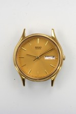 Seiko Watch Men Gold Stainless St WR Battery Day Date White Quartz NON-WORKING