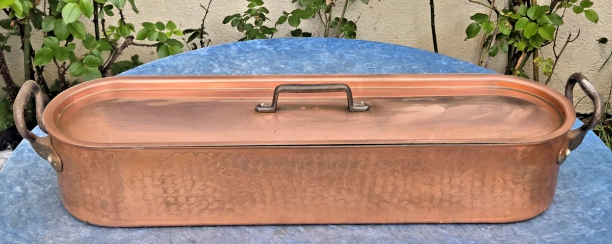 Rare Poissonnière-saumonière Ancienne E. Dehillerin Paris En Cuivre