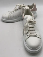 Alexander Mcqueen Womens White Leather Pink Suede Trim  Lace Up Sneakers sz 40