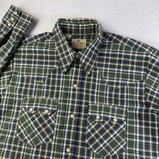 Vintage Dee Cee Brand Plaid Western Pearl Snap Shirt 16-33 USA Cowboy Large Saw