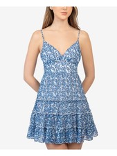 B DARLIN Womens Mini Dress Light Blue Chiffon Tie Juniors 910