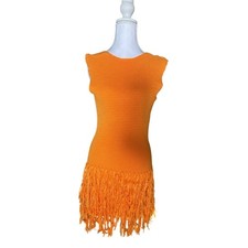Orange Sleeveless Round Neck Backless Fringe Mini Festival Boho Sweater Dress