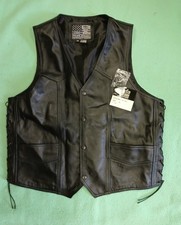 USA Bikers Dream Apparel Men's Leather Motorcycle Vest Sz 48 Black NWT
