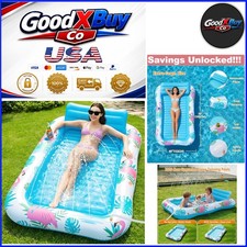 Inflatable Tanning Pool Lounger Float with Sprinkler for Adults Flamingo