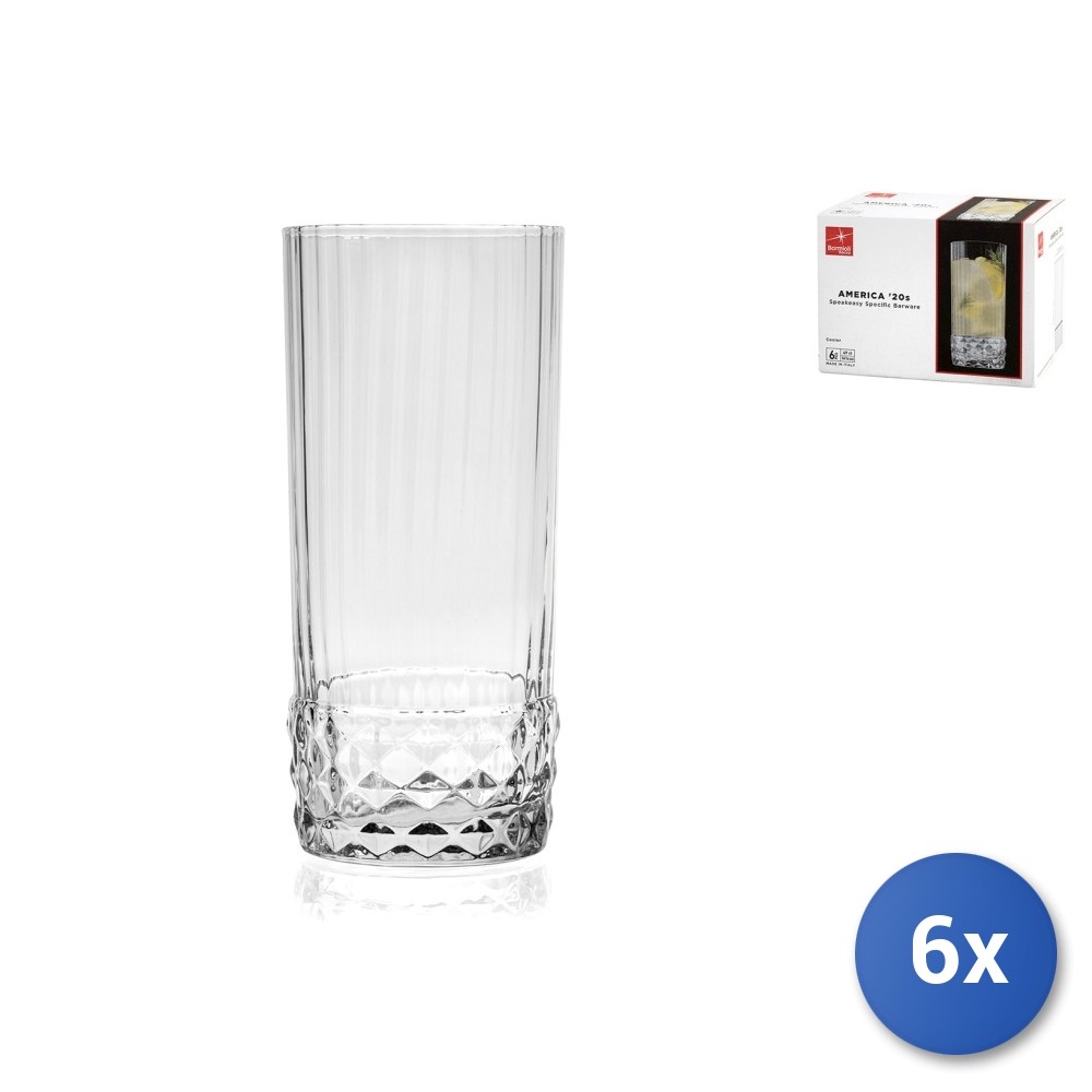 6X America '20 Cooler Glasses In Transparent Glass Cl48