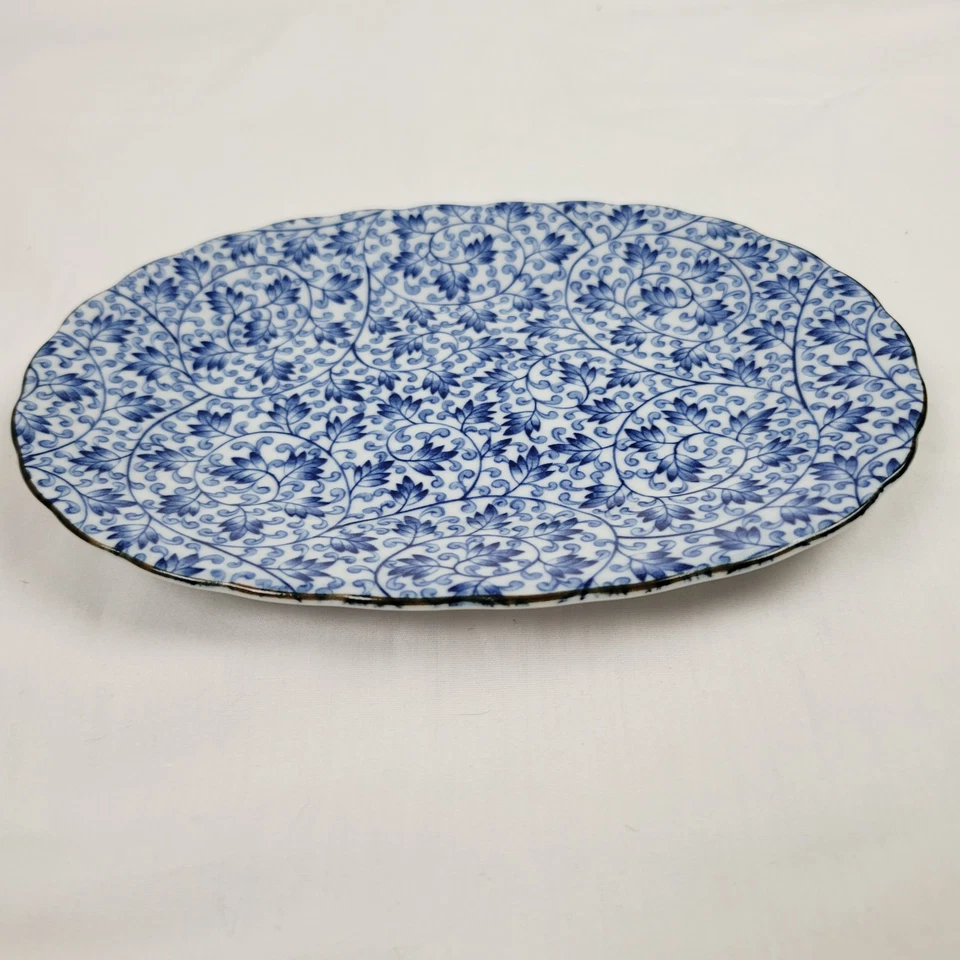 Japanese Porcelain Plate Dish Vintage Blue Flower Design Oval 7 1/2” x 5 1/2” - Image 2 of 4