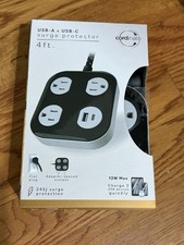 Cordinate USB-A USB-C Surge Protector 4ft Flat Plug 4 Outlets 245J Braided Cord