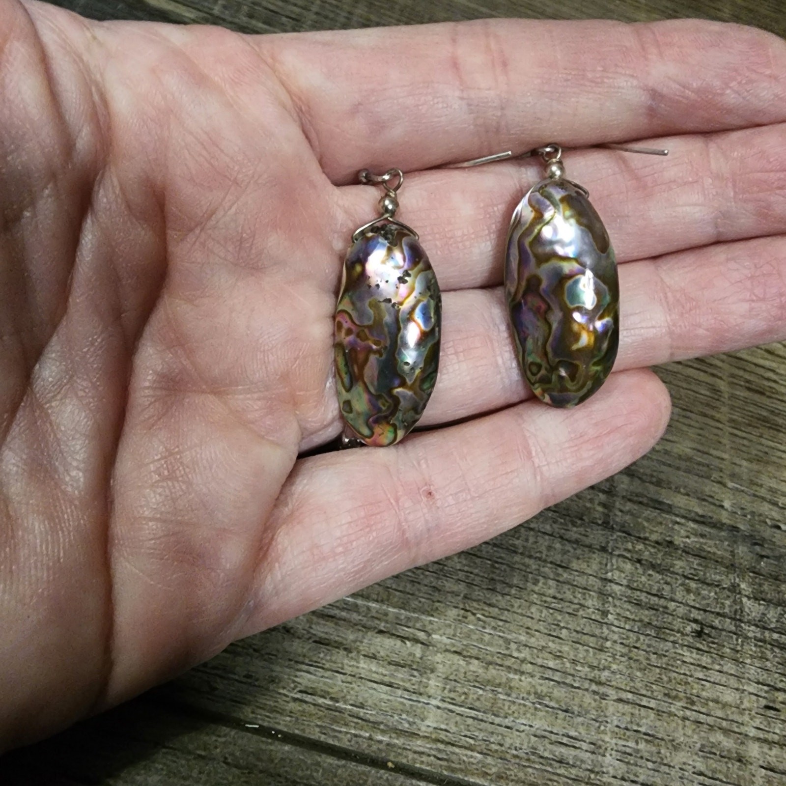 Abalone Shell Dangle Earrings: Iridescent Paua Je… - image 2