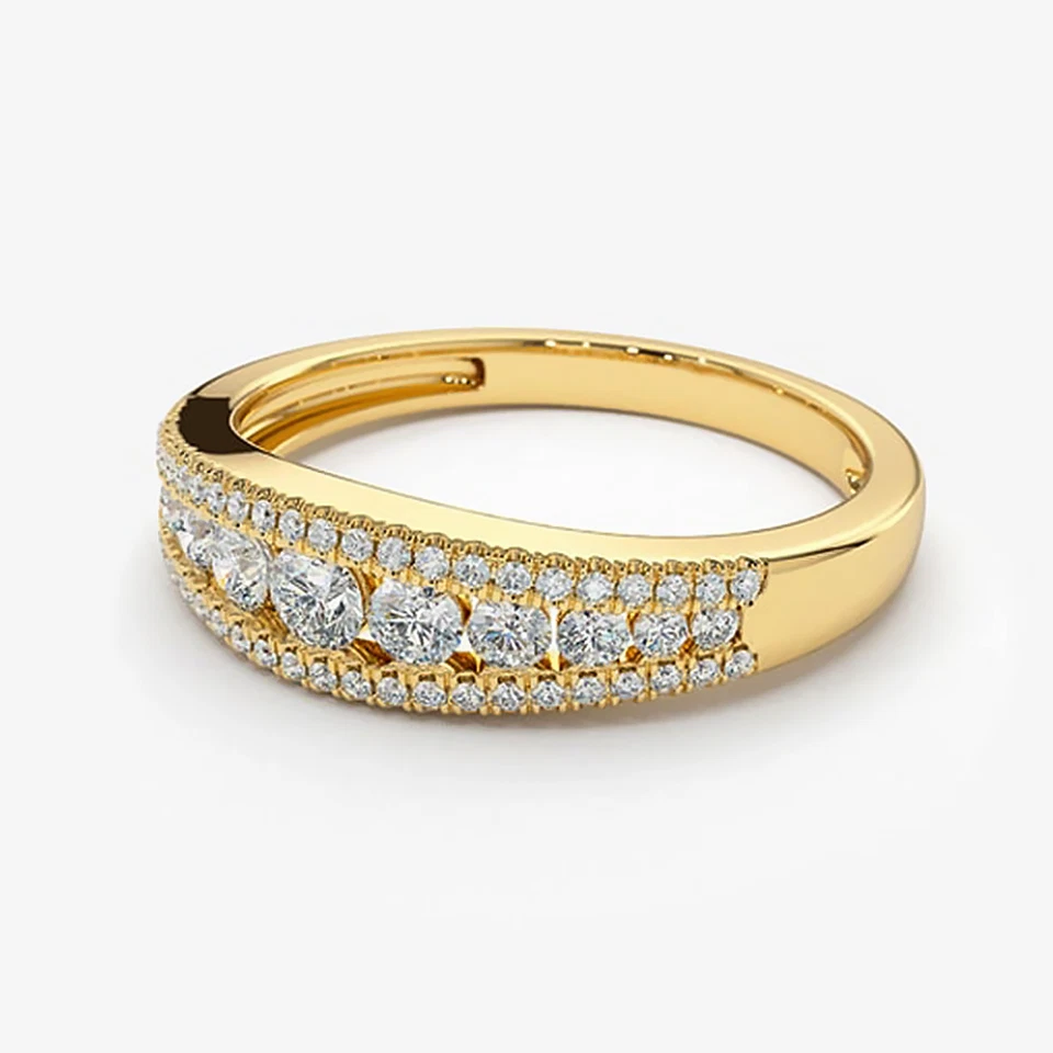 women Engagement 14k Yellow Gold Band Lab Grown Round 0.90 Carat Diamond Size 7 - Image 3 of 4