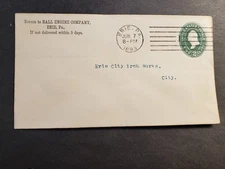 1893 BALL ENGINE Co, ERIE, PA Postal History Cover