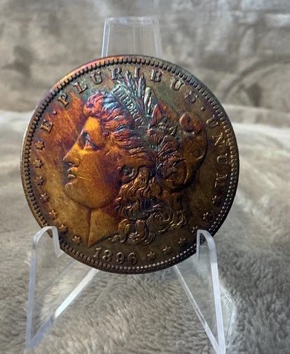 1896-O MORGAN SILVER DOLLAR AU GREAT CONDITION RAINBOW TONED