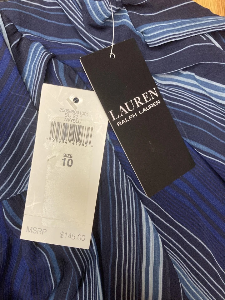 Falda envolvente Lauren Ralph Lauren para mujer 10 azules a rayas midi ligera nueva etiqueta Foto 3 de 4