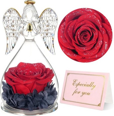 Ewige Rose im Glas Geschenkset für Mama, Schutzengel, 13 cm