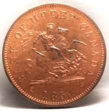 Canada - Upper, 1854 (Crosslet 4), Penny, PC-6C2, About UNC, 12-20