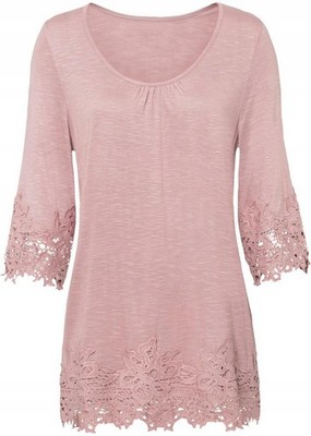 Shirt mit Spitze Gr. 32/34 Rosa Damenshirt Bluse Tunika Oberteil Neu*