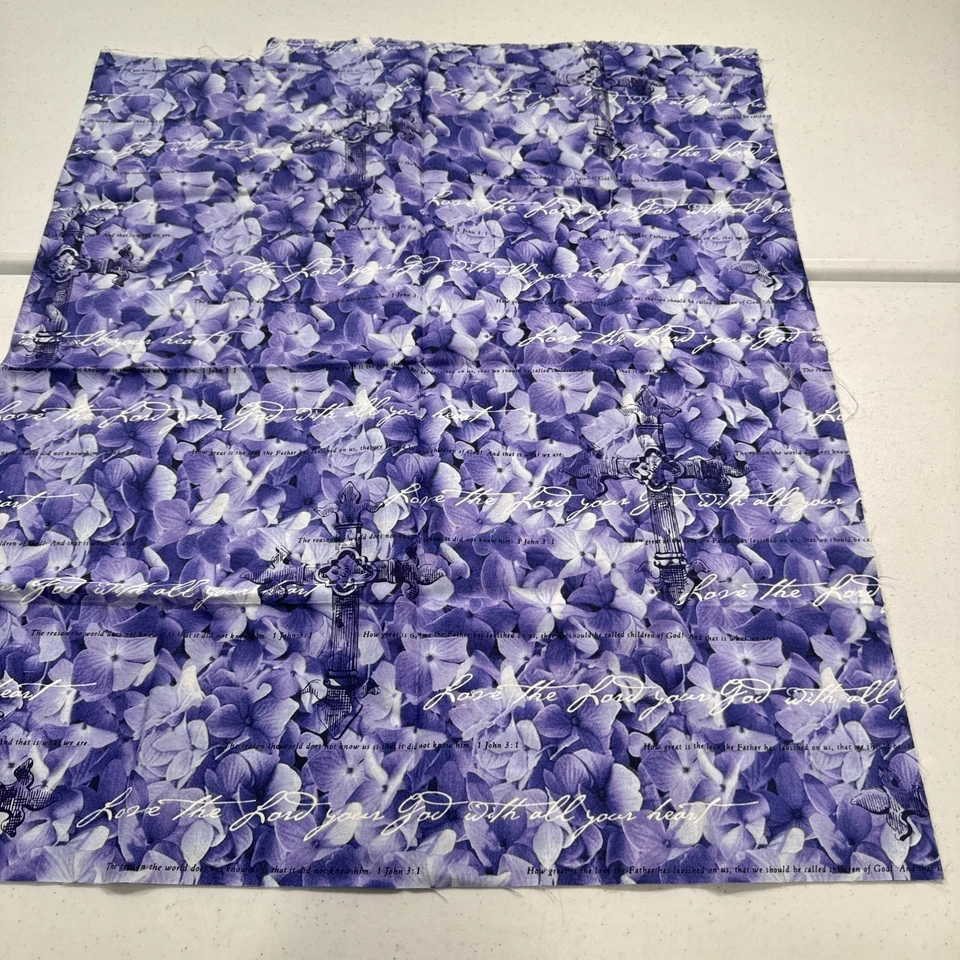 fabric quilting cotton purple floral gospel 1 john 1:3 48x27 - Image 3 of 4